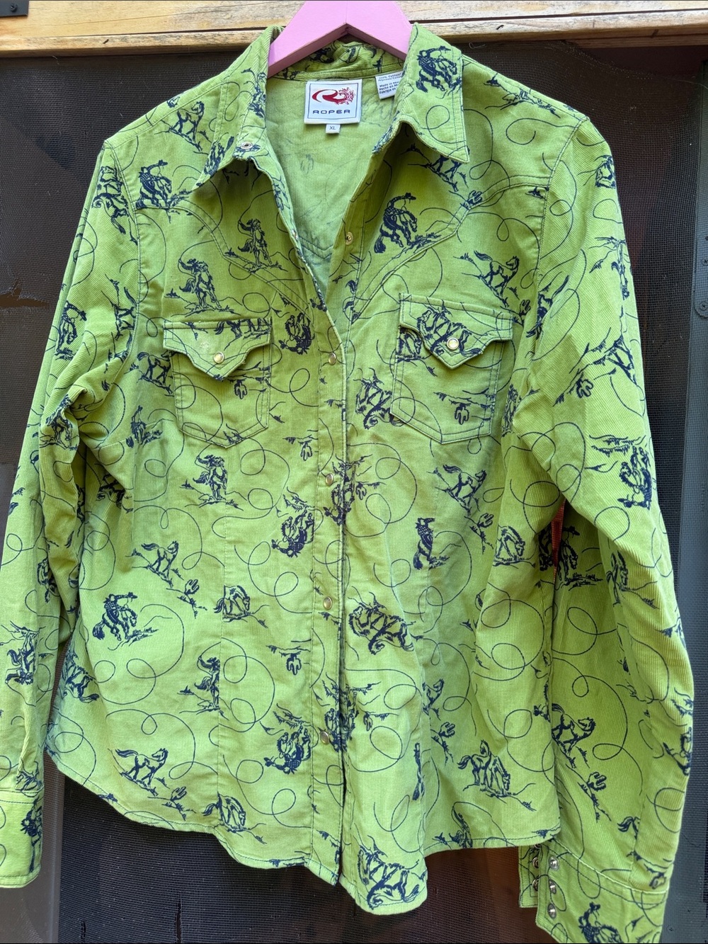 XL Roper Cowgirl Lime Green Western Pearl Snap-Front Shirt